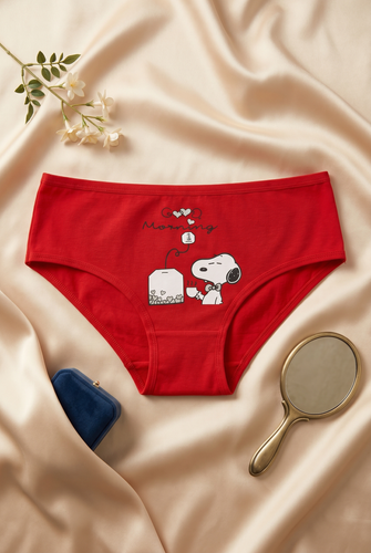 شورت زنانه اسلیپ پشت چاپی سگ اسنوپی و Tea Bag برند بانوسایز XL نخ و پنبه