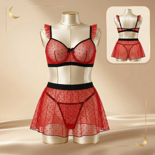 ست سوتین شورت فانتزی سه تیکه لامبادا گیپور حریر شارمین سایز 75 تا 90 کاپ B