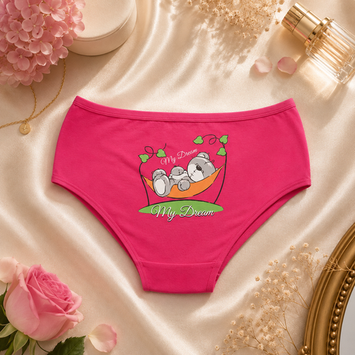 شورت زنانه اسلیپ نخی چاپی طرح خرس و درخت بانوسایز 3XL
