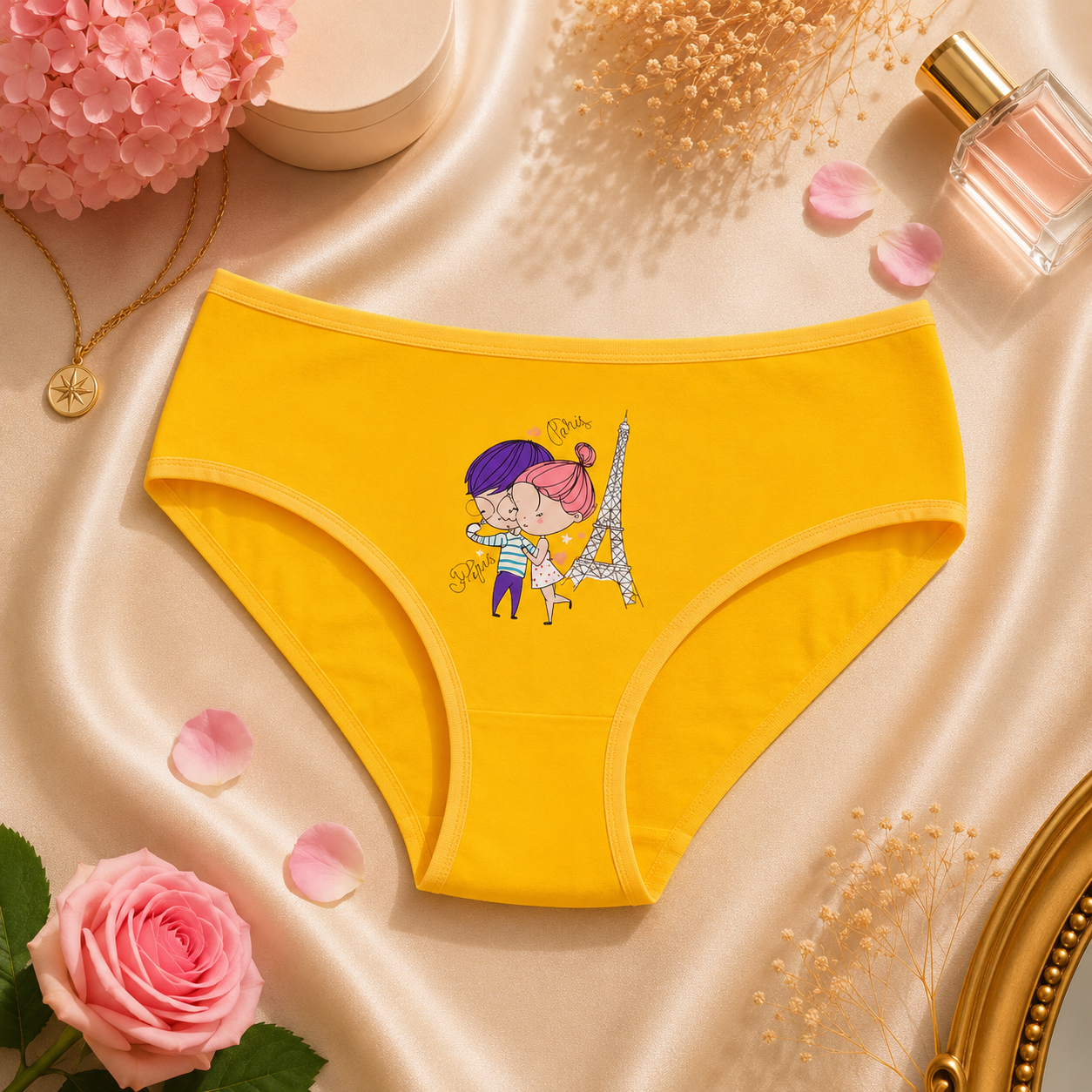 شورت زنانه اسلیپ طرح دختر و پسر و برج ایفل برند EMA جنس نخ و پنبه سایز L XL 2XL