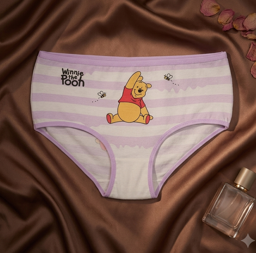 شورت دخترانه اسلیپ چاپی طرح راه راه و پو POOH سایز فری