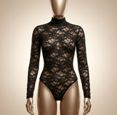 بادی زنانه گیپوردار مشکی آستین بلند یقه ایستاده مدل Noir Lace