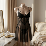 لباس خواب زنانه مشکی توری و گیپوردار کاپدار مدل پیراهن کوتاه Love Secret Lingerie