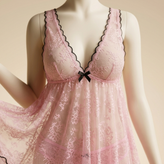 لباس خواب عروسکی زنانه صورتی توری دانتلنما با لبه مشکی مدل Pink Belle Lace