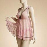 لباس خواب عروسکی زنانه صورتی توری دانتلنما با لبه مشکی مدل Pink Belle Lace