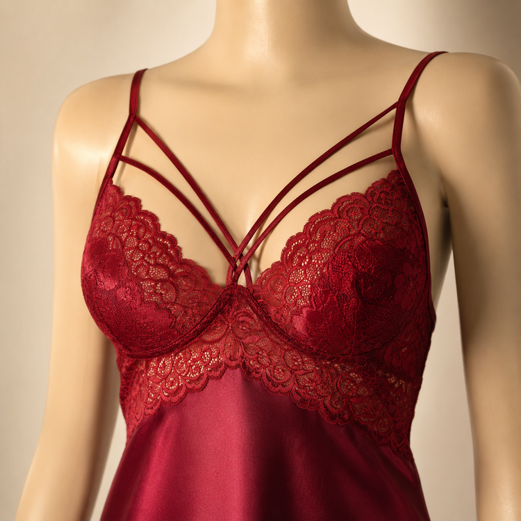 لباس خواب کوتاه زنانه ساتن با دانتل و بند هارنس مدل Satin Harness 5434