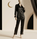 ست لباس خواب زنانه ساتن دانتلدار آستین بلند بند NURTEKS مدل Moon Lace