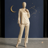 ست لباس خواب زنانه ساتن دانتلدار آستین بلند بند NURTEKS مدل Moon Lace